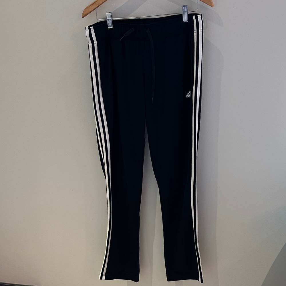 Adidas Men's Black Athletic Pants with White Stripes
